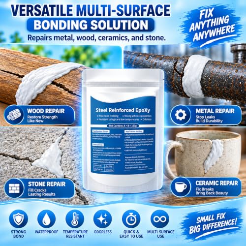 Image of Bellox Steel Reinforced Epoxy Putty, 100gm A-B Two-Part Fast Repair Clay, High Strength Metal Mending Weld Epoxy Putty, Crack Hole Filling Adhesive For Bonding Metal, Plastic, Wood, Tiles, Ceramics
