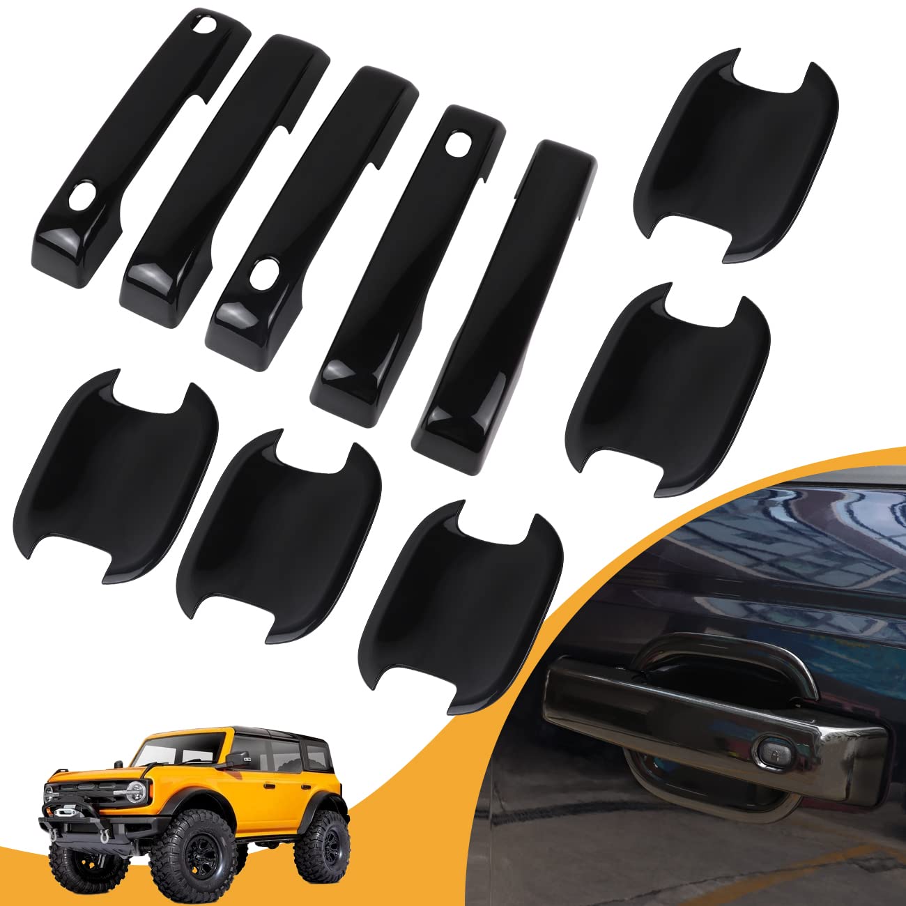 HIBRONGO Door Handle Protector Compatible with 2021 2022 Ford Bronco 4Door Accessories Exterior Trim Cover for Front Rear Doors with Door Handle Cup Anti-Scratch Sticker ABS Black