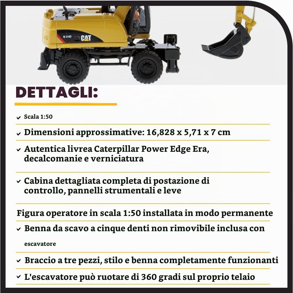 Caterpillar Diecast Masters 85171c - Escavatore Mobile M316D, Scala 1:50, Circa 16,9 x 5,6 x 7 cm, dai 14 Anni in su