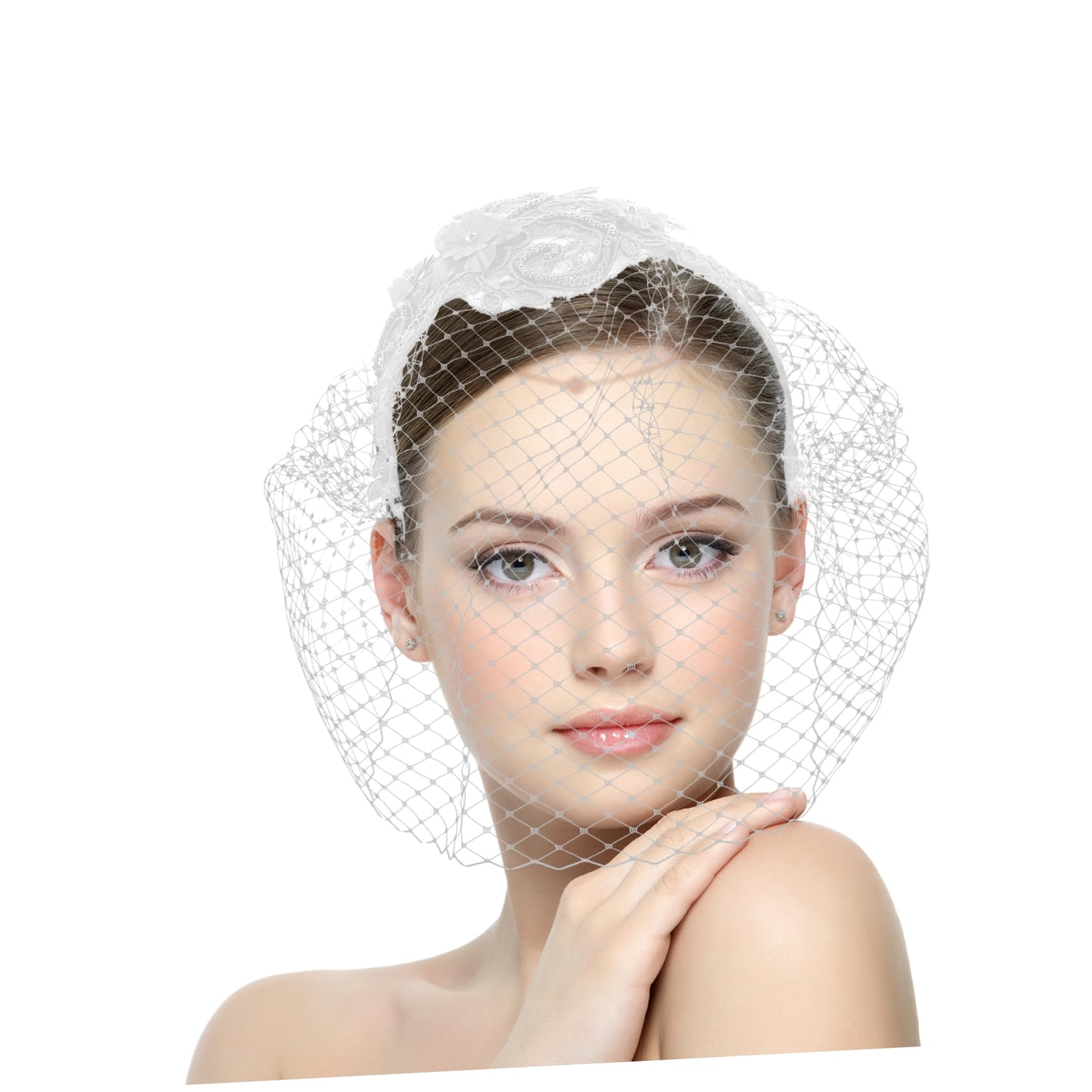 Mujer Pelo Cinta de Velo de Novia Cinta de Velo para Novia Boda Cinta de Velo de Novia Pelo de Boda Velos de Novia Miss Birdcage Tela Maquillaje (F zwart) (H Wit)