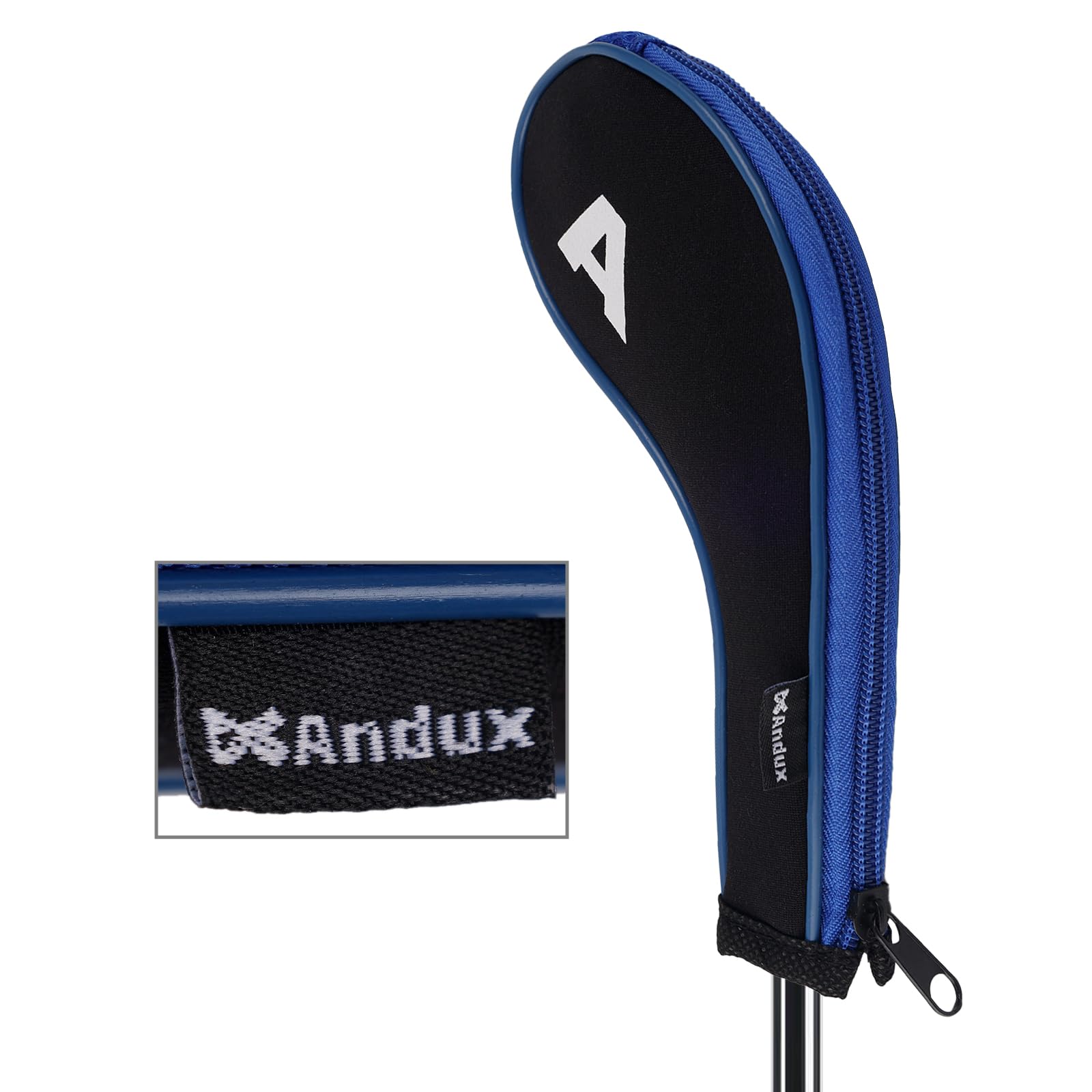 Andux La Tête de Club de Fer de Golf d'impression de Nombre Couvre Le Long Cou avec la Tirette Lot de 12 Noir/Bleu