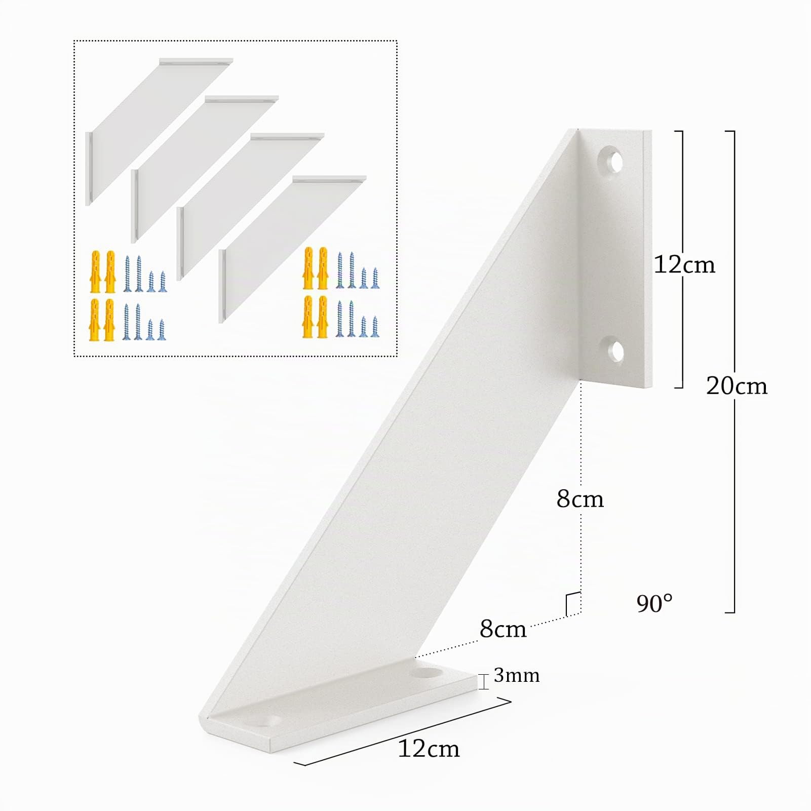 Staffe per Mensole Pesanti, Reggi Mensola da Muro, Reggimensola Bianco per Carichi Pesanti, 20cm 4Pezzi