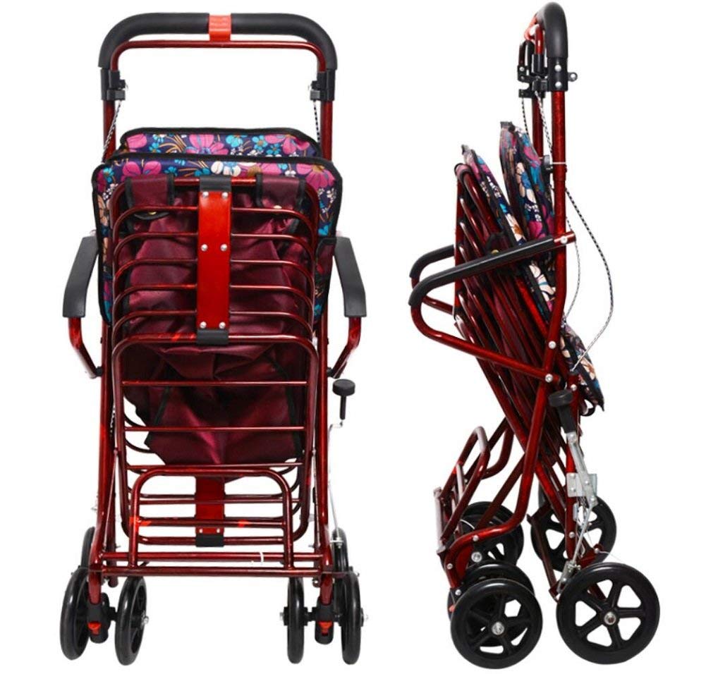Andadores con ruedas Tubo de acero liviano Plegable con cuatro ruedas Andador con ruedas Altura ajustable con asiento acolchado Cesta de transporte y frenos que se pueden ubicar Peso del rodamiento: