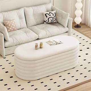 Ivory Wave White Chenille Storage Bedroom Bench | Boucle Fabric | Elegant Design, Soft Seating & Hidden Storage