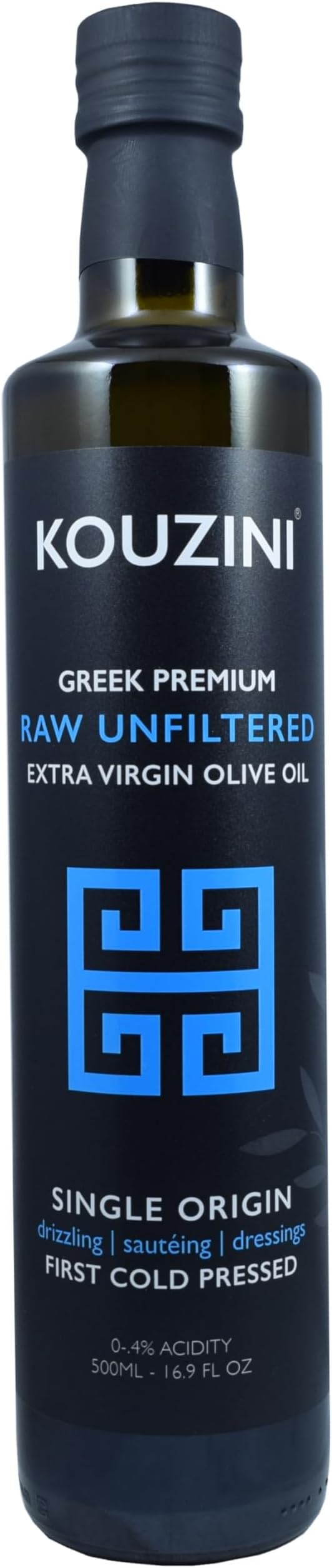 Kouzini Unfiltered Raw Extra Virgin Greek Olive Oil, Greek Extra Virgin Cold Pressed Olive Oil, Single Origin, High Polyphenols, Authentic Taste, Rich Flavor & Aroma, 500ml Glass Bottle