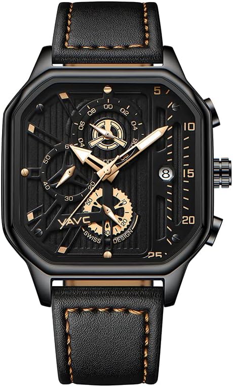 Mens Watches Waterproof Chronograph Fashion Business Watches for Men,Quartz Analog Black Leather Strap Wrist Watch