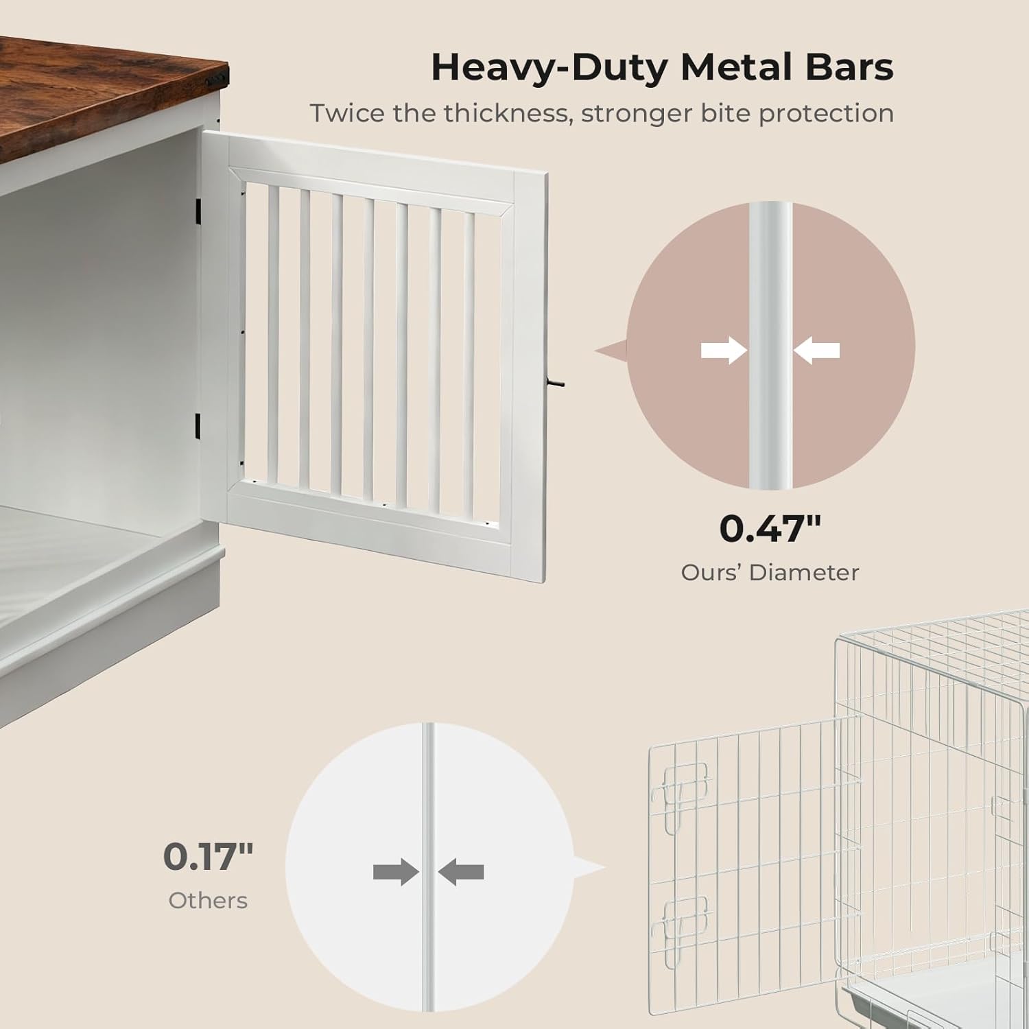 43" Large Dog Crate Furniture with 3 Doors, White Dog Kennel Furniture with Thickened Tabletop, Farmhouse Decorative Dog Crate End Table for Medium to Large Dogs