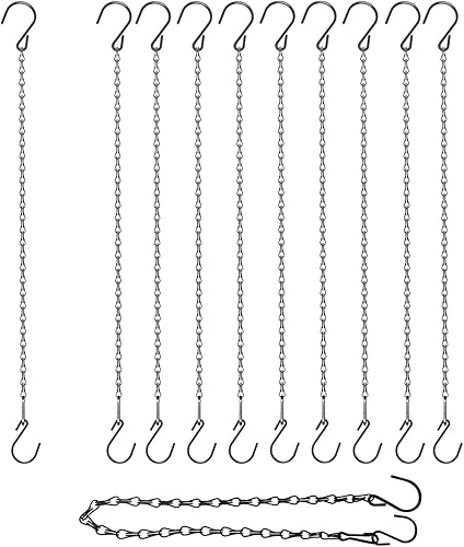 Paquete de 15 cadenas colgantes negras de 25 pulgadas con ganchos para colgar comederos de pájaros, macetas, canastas, vallas publicitarias, Paquete de 15 cadenas colgantes negras de 25 pulgadas con ganchos para colgar comederos de pájaros, macetas, canastas, vallas publicitarias,