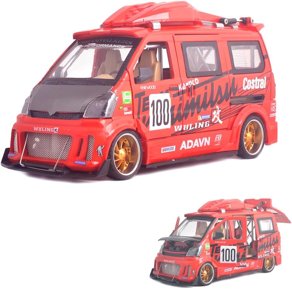 Image of 1:24 Scale Wuling Track Sports Van Diecast Model Car Premium Collectible with Realistic Details, Pull-Back Action, for Kids & Adults Best Gift Toys (Red)