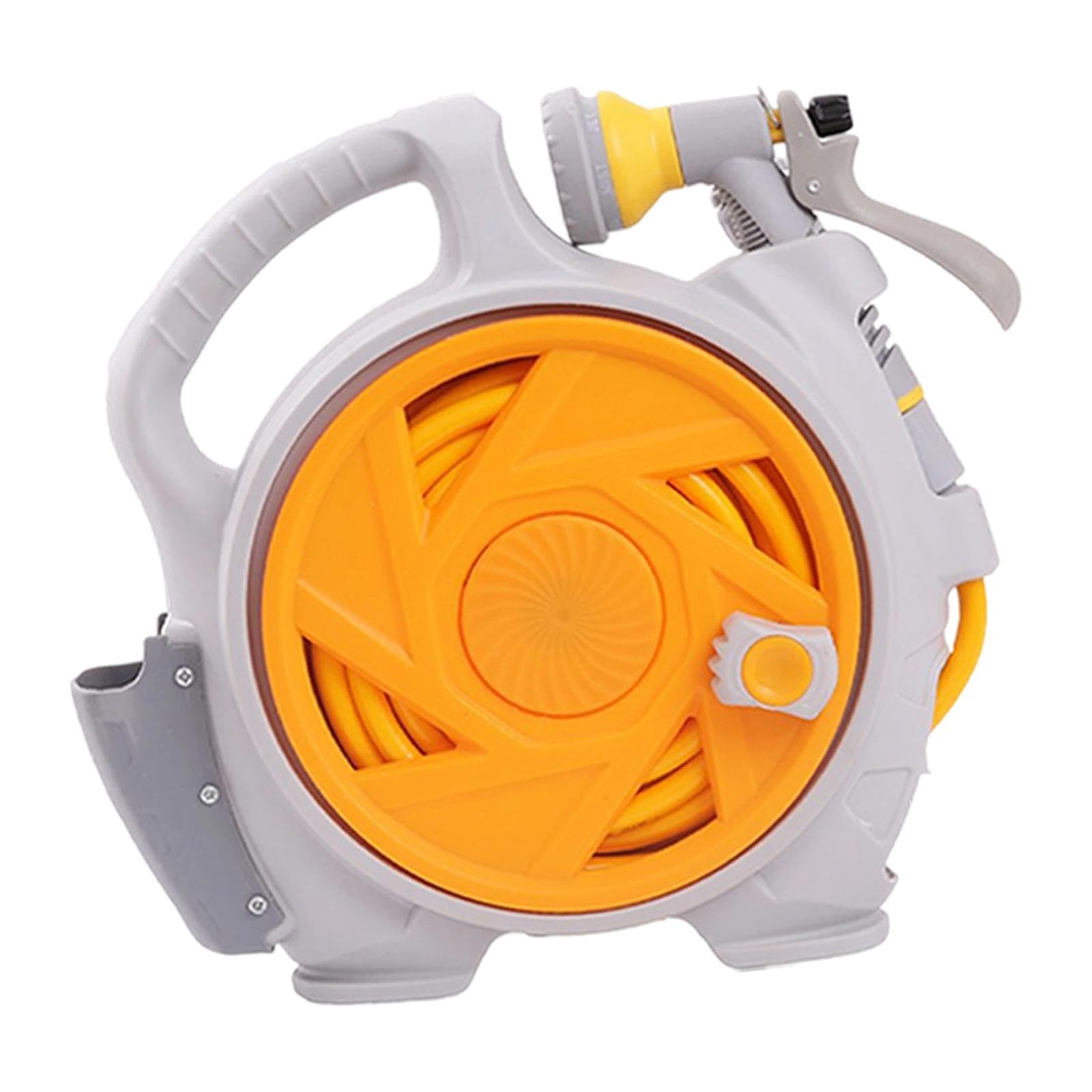 Carro Portamanguera de Jardín con Enrollador Compacto Organizador Soporte Pulverizador Material PP Adecuado para Lavado de Autos Limpieza de Ventanas, Amarillo