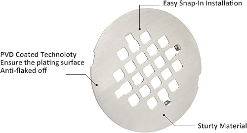 Vista 20 de Artiwell Cubierta de drenaje de ducha de 4-1/4 pulgadas de diámetro exterior, rejilla redonda para desagüe de ducha, cubierta de repuesto, diseñada