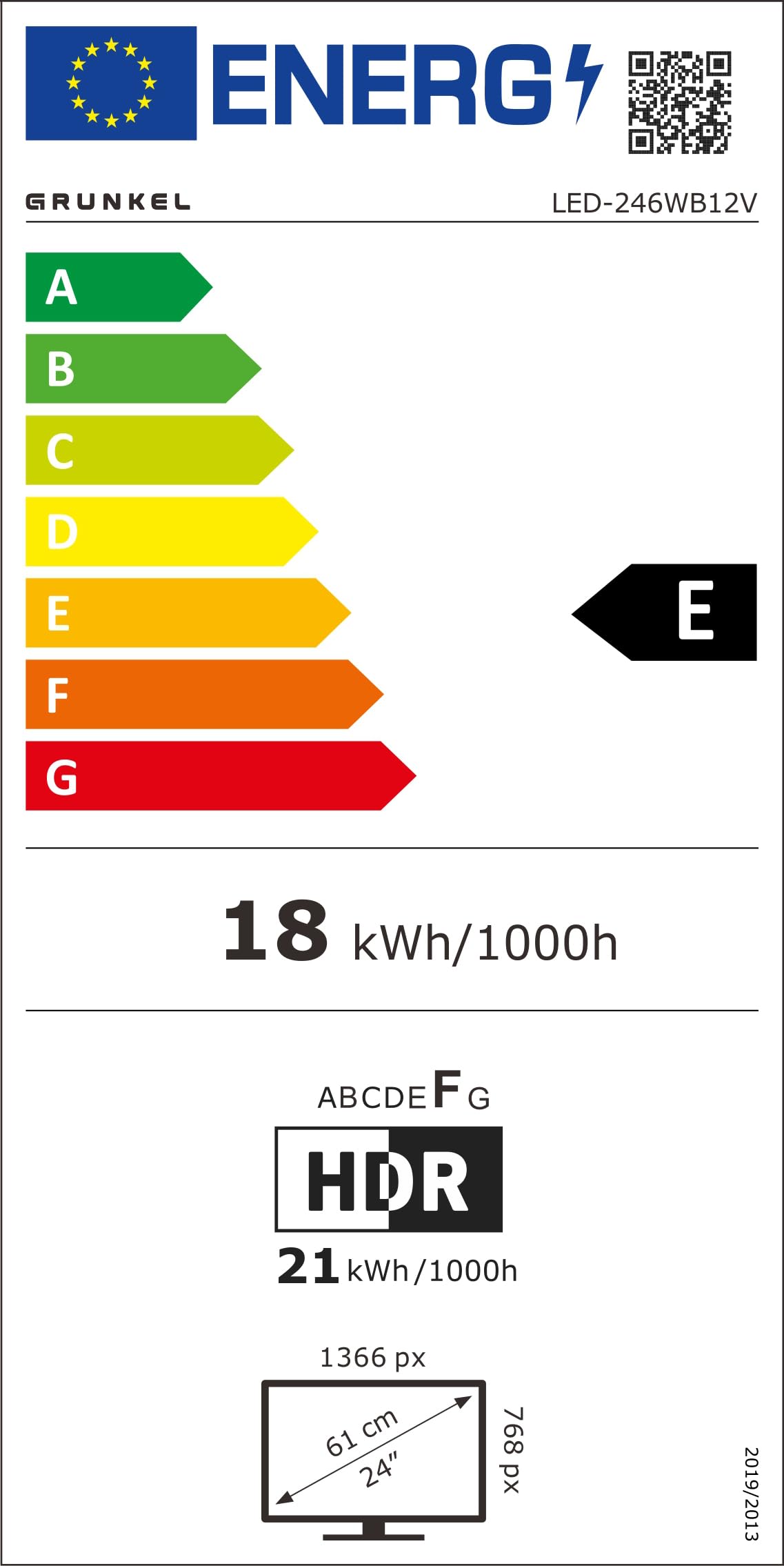 Grunkel LED-246WB12V Smart TV LED 24” HD | Sistema webOS | 12V Autocaravana y Barco | TDT2 + Satélite HD | WiFi | USB Grabador | 3 HDMI | Sonido 6W [Clase de eficiencia energética E]