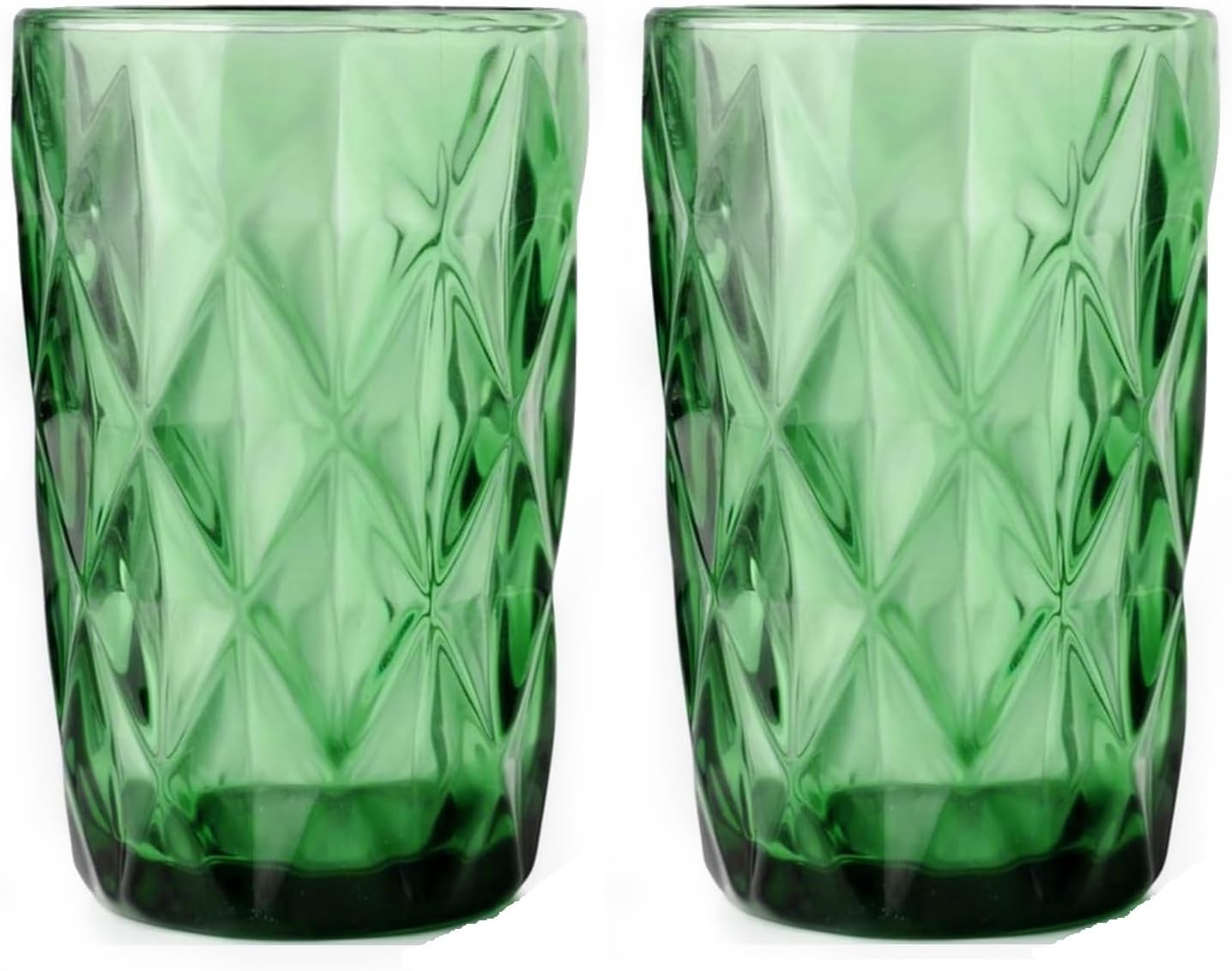IndusBay® 2 Pieces, Geometric Design Drinking Glasses Set Tumbler Glasses - Thick Walled Green Tumbler for Cocktail, Juice, Water, Mixed Drinks, Beer and Coffee, 400 ML Each