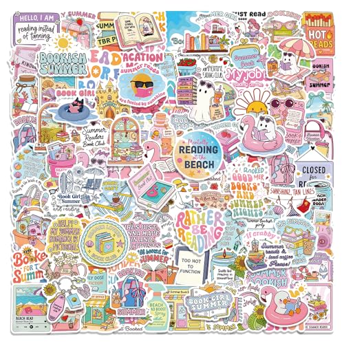 Image of 110PCS Summer Bookish Stickers, Book Stickers Pack for Kindle Laptop Water Bottle, Funny Book Lover Gifts, Summer Reading Program & Paperback Book Day Decals