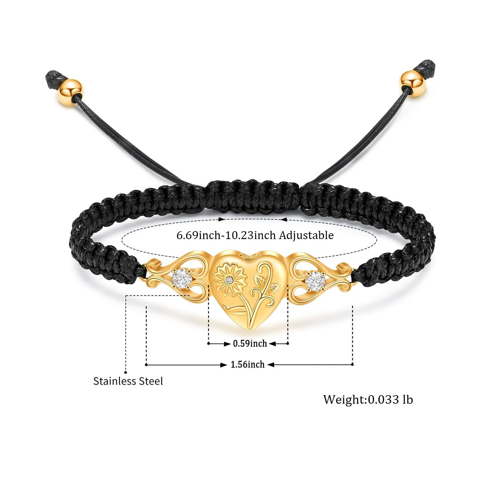 QGJNSGC Double Heart Cremation Bracelet for Ashes for Women Stainless Steel Sunflower Urn Bracelet Memorial Jewelry Loved Ones Human Pet Funeral Keepsake Gift Adjustable Bangle - Image 2