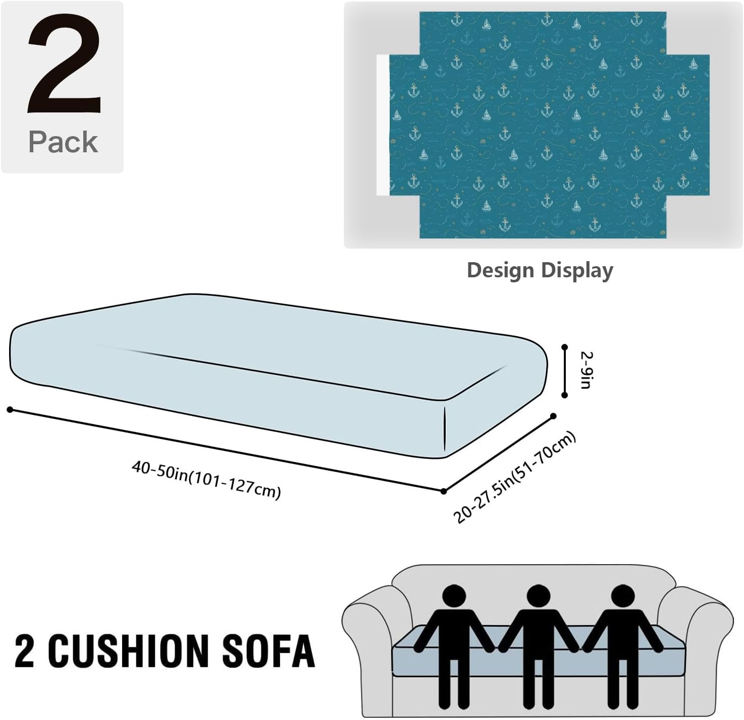 Anchor Boat Motif Blue Loveseat Covers Couch Covers for 2 Cushion Couch, 2-Piece Stretch Sofa Slipcovers Anti-Slip Washable Furniture Protectors for Dogs Pets