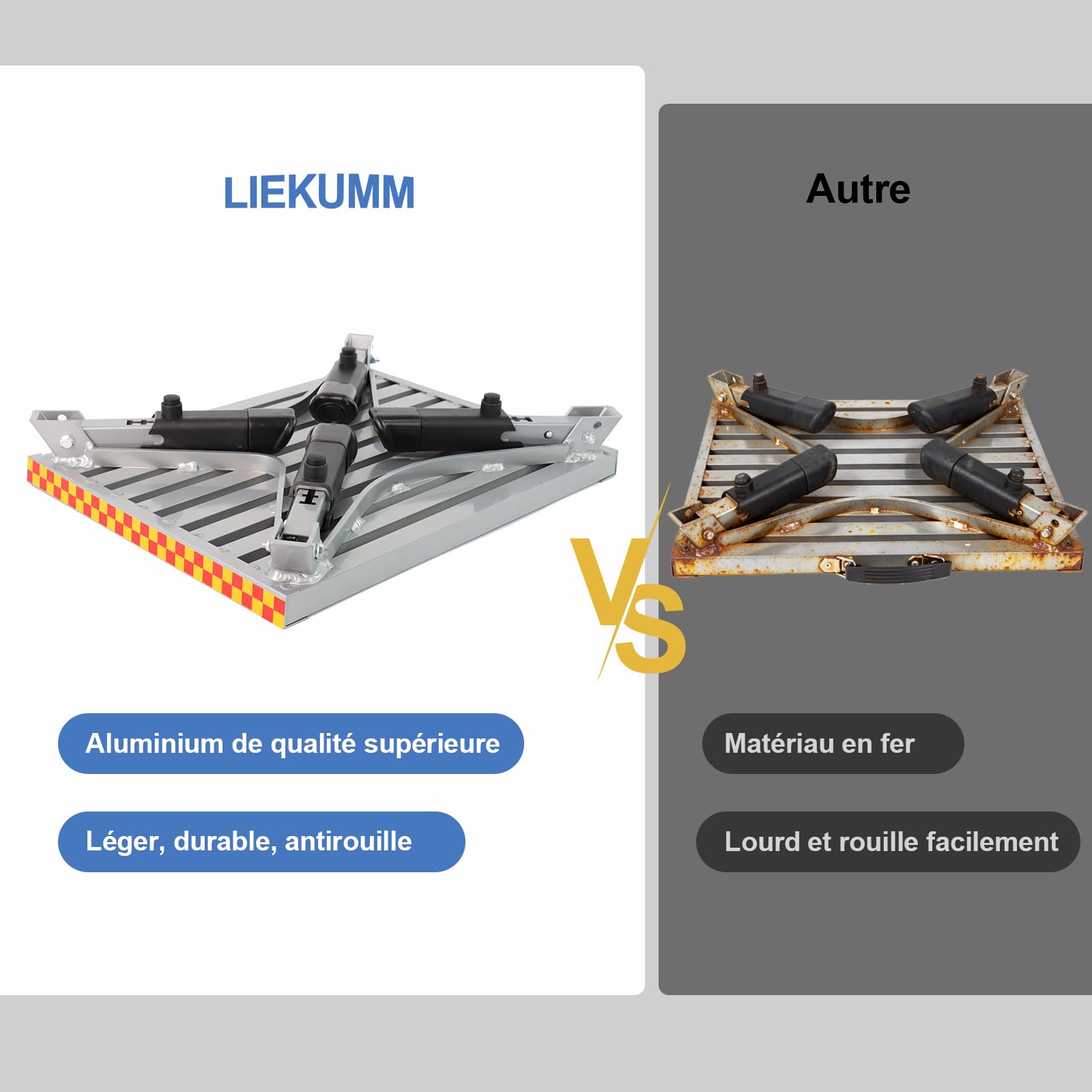 LIEKUMM Marche Pied Pliable, 48 x 37 cm Plate Forme en Aluminium Surface en antidérapante, Capacité 450 kg Marchepied pour la Cuisine, Camping Car, SUV, RV
