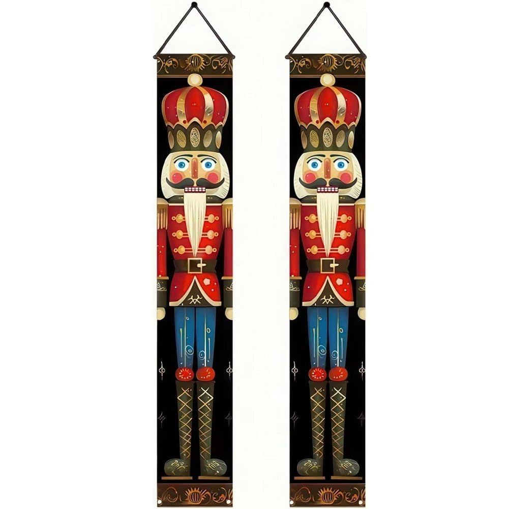 Vbsqic Christmas Decorations Door Banner 2 Pcs Couplet Porch Sign Door Hanging Ornaments Xmas Nutcracker Wall Banners Christmas Home Decor