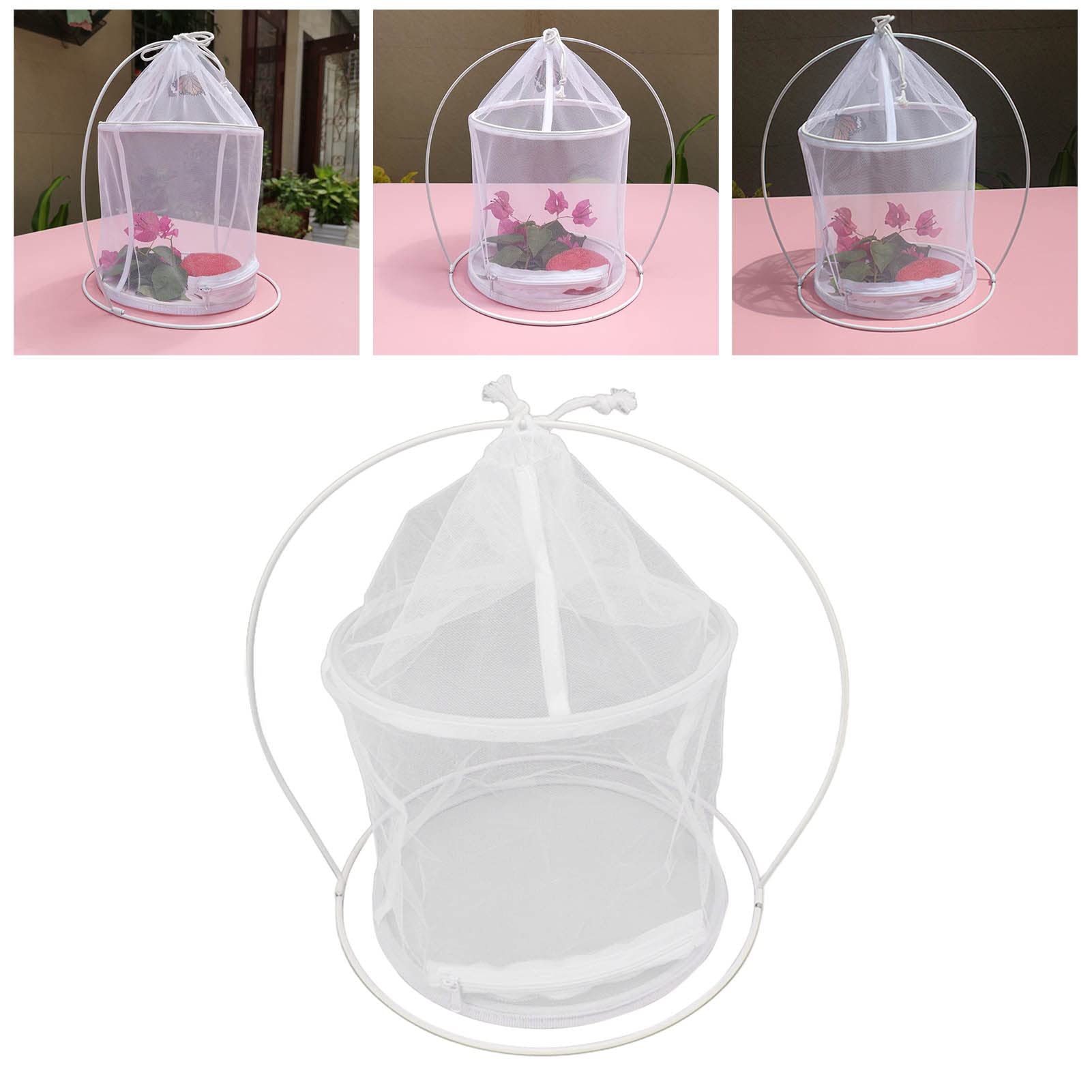 Natudeco Butterfly Trap Cage, Polystyrene Trap Cage Cylindrical Butterfly Enclosure Foldable Portable for Yard Greenhouses Indoor White