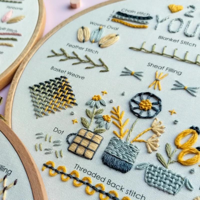 Image of Huacan Embroidery kit for Beginners Adults,Embroidery Kit Punch Needle Kit Cross Stitch Kits with Embroidery Hoop and Instructions,Hand Embroidery Starter Kit (Easy)