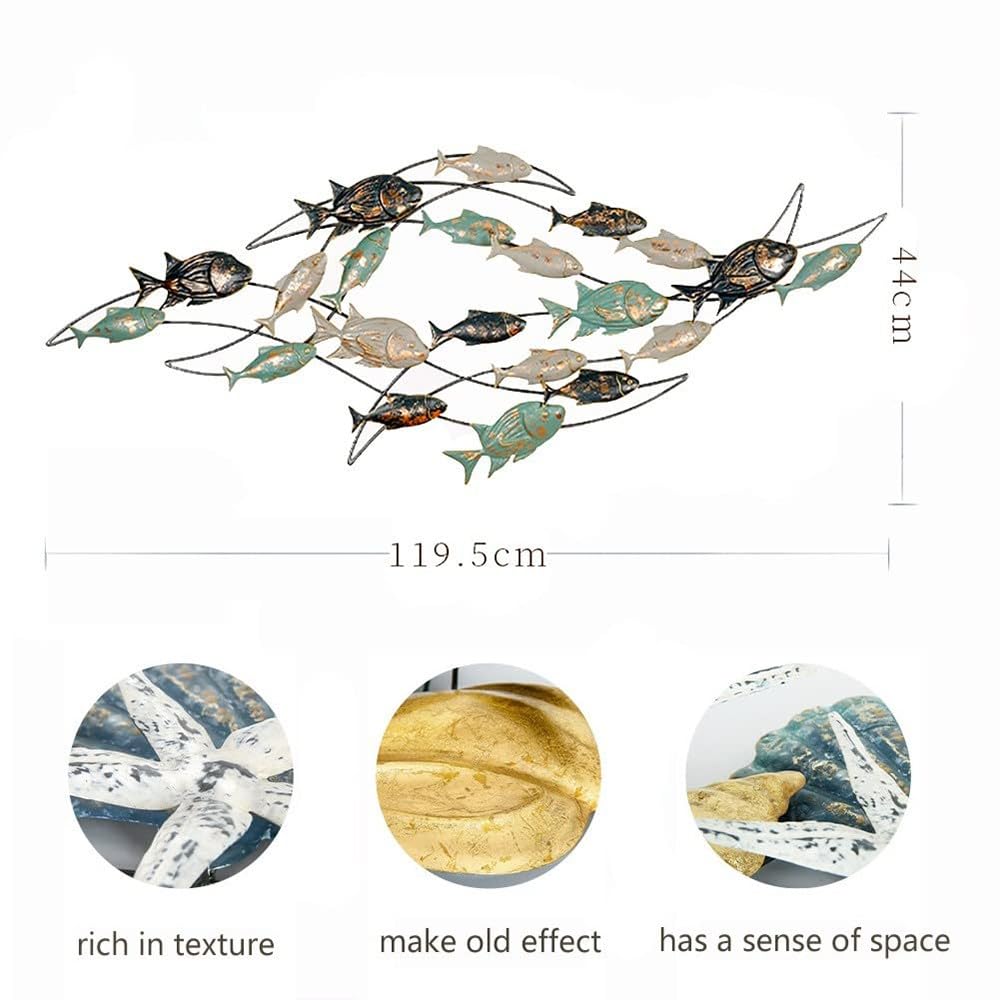 FLYUFO Metall Wanddeko - Fisch Wandkunst, Metall Wandobjekt Kreise, Metallbild 3D, Fischform Metallwanddekoration für Schlafzimmer, Wohnzimmer, Hausgarten