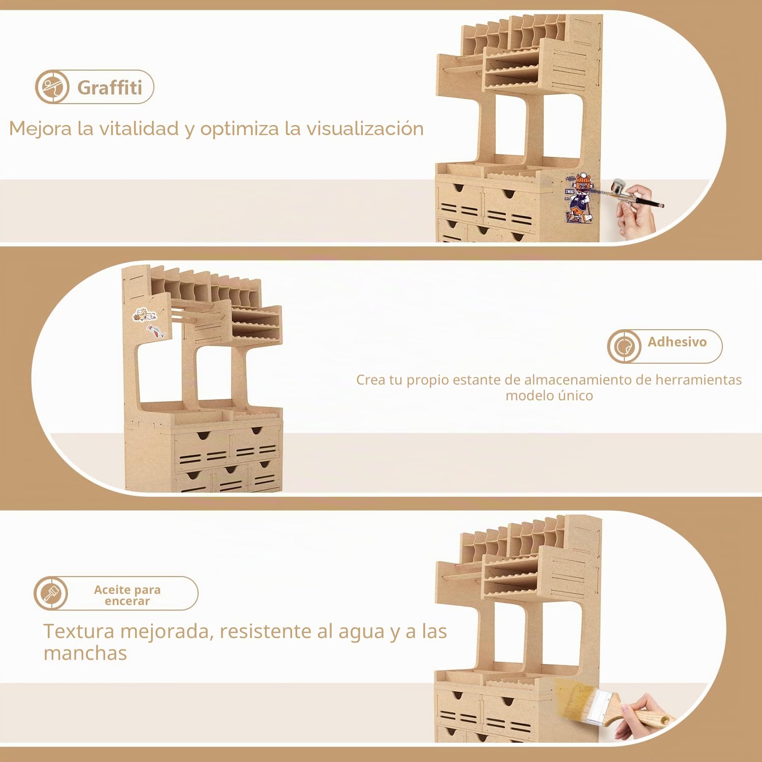 Estantería de plástico para modelismo y pintura, estantería todo en uno para herramientas de modelismo, material MDF, alicates/almacenamiento de pintura, estación de trabajo de montaje GK Plus