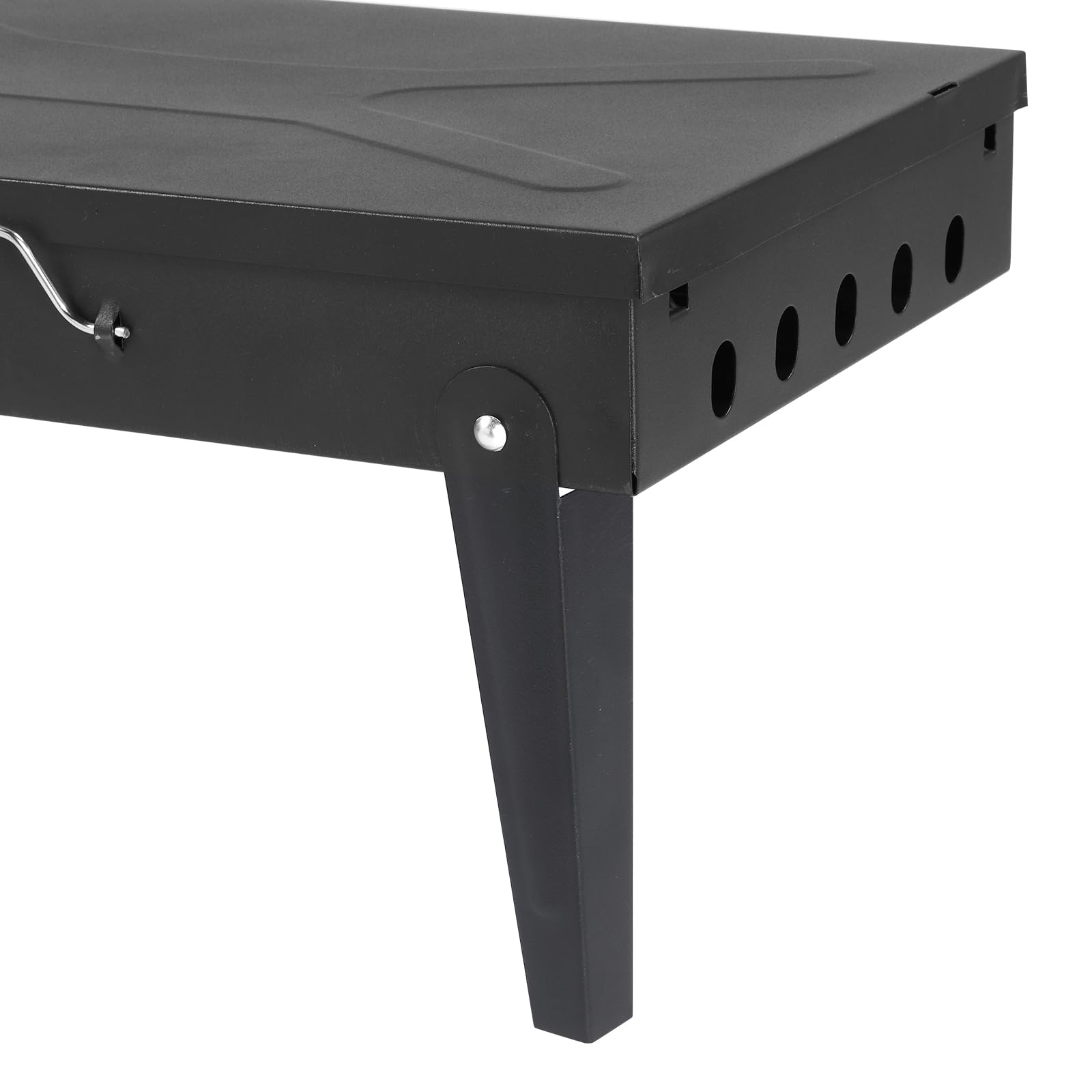 Przenośny grill z pokrywką, składany, 44 x 27 x 22 cm, grill na kemping i do użytku na zewnątrz, zestaw z widelcem i szpatułką, czarny, idealny do bagażnika