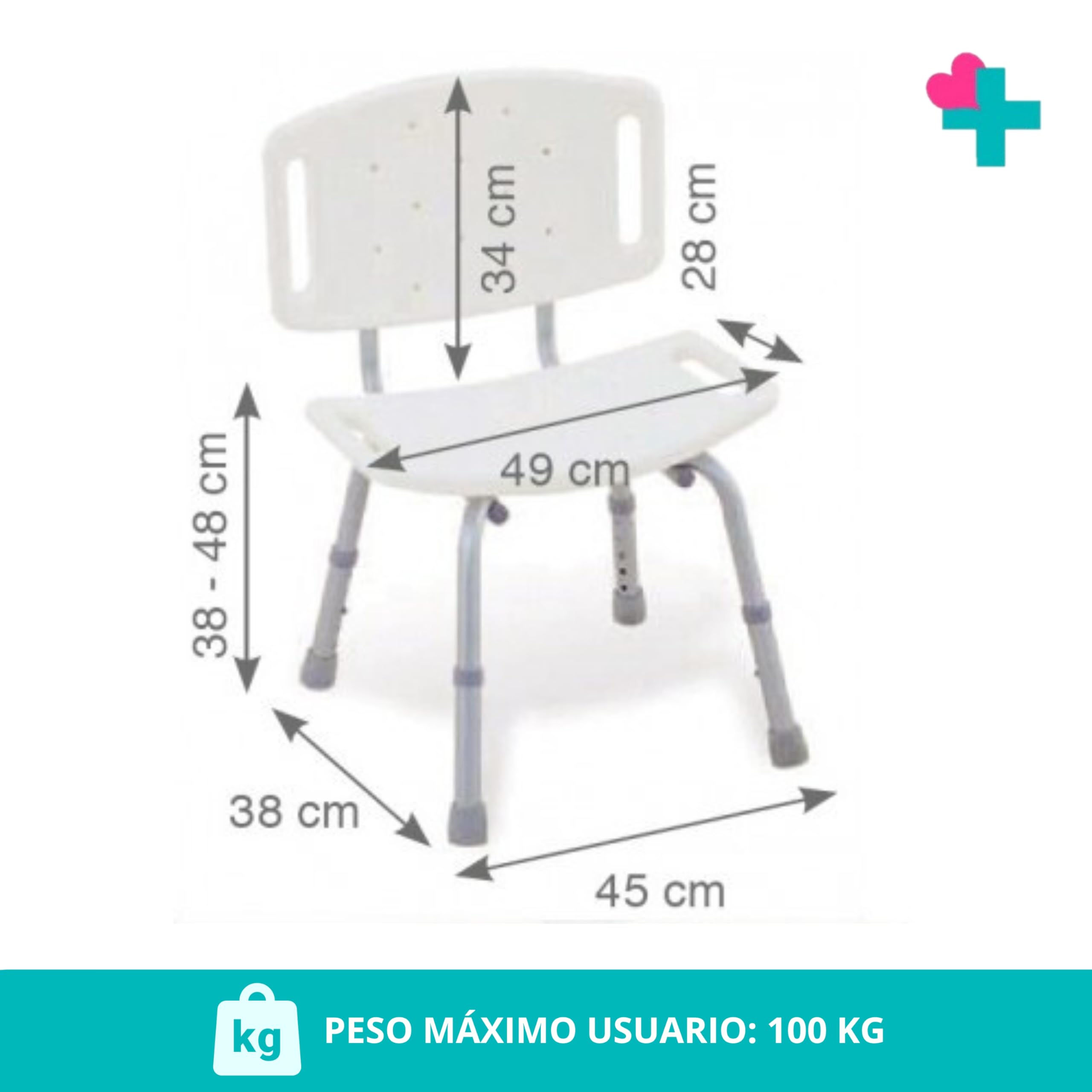 Asiento Ducha con Respaldo. Silla Ortopedica Ducha Antideslizante. Silla de Baño Geriatrica. Silla para Plato de Ducha Regulable en Altura. Silla de Ducha para Personas Mayores.