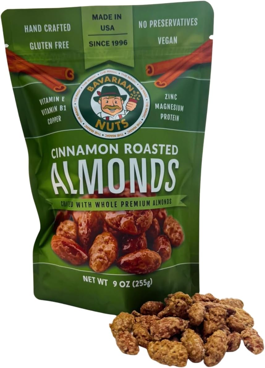 Magic Bavarian Cinnamon Roasted Almonds, 9 Ounces of Sweet, Gluten-Free, Vegan Nuts, Made in the USA