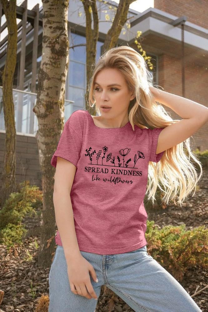 Spread Kindness Like Flower T-Shirt for Women Flower Graphic Shirt Casual Positive Inspirational Short Sleeve Top - Image 6