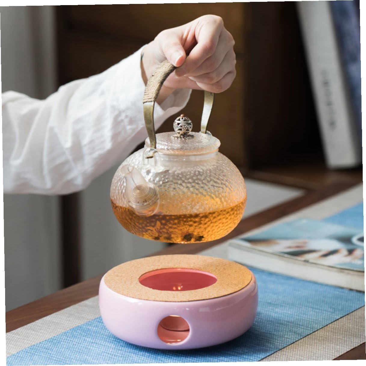 Ceramic Teapot Warmer with Ventilation Heat-Resistant Teapot Heater for Tea Milk Wine Multi-use Kitchen Gadget in Pink Purple