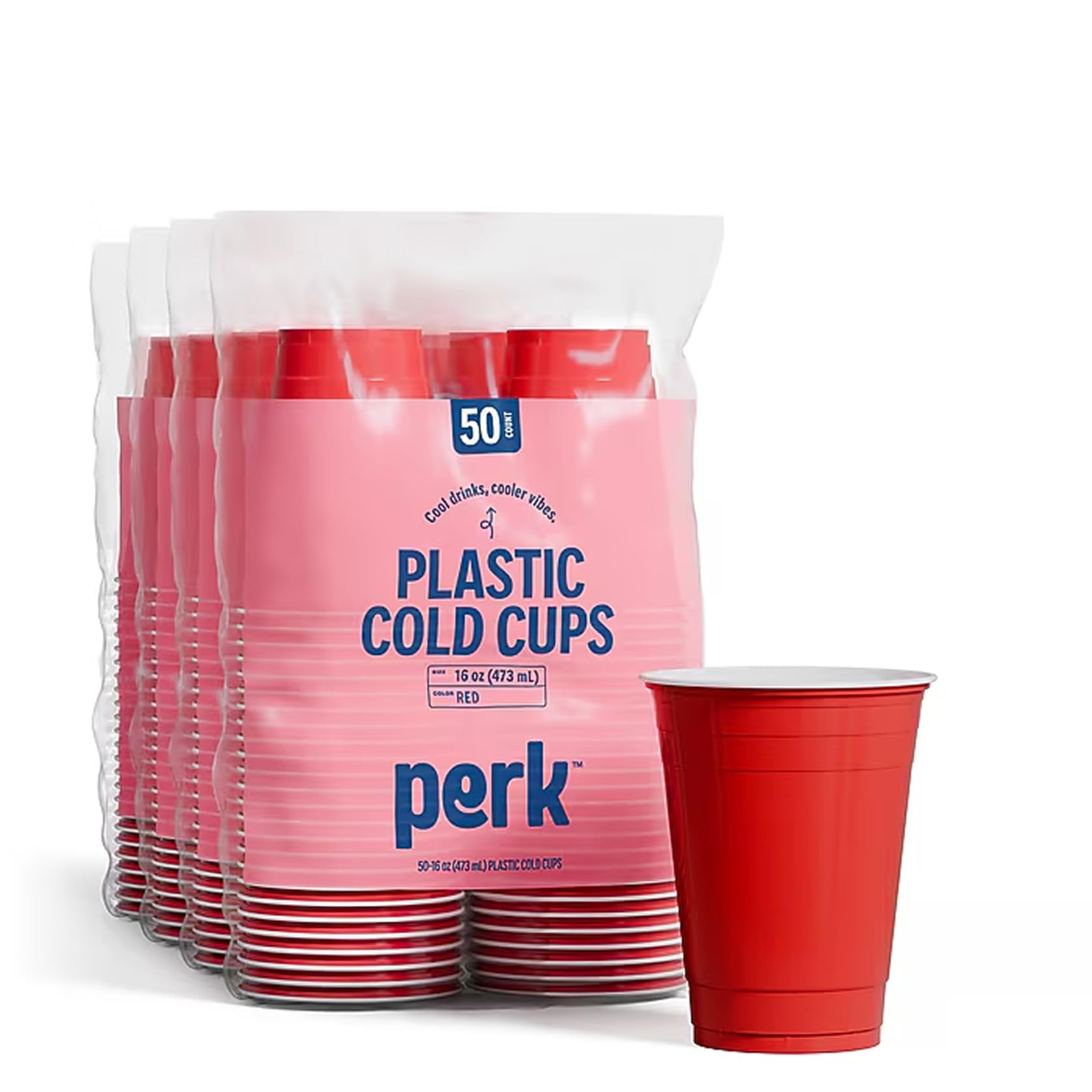 Amazon.com: Perk 16 Oz Plastic Cold Cups, 50 Count Disposable Cups for Cold  Drinks, Parties & Everyday Use, Red : Office Products