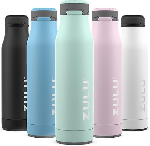 ZULU Ace - Botella de agua de acero inoxidable aislada al vacío con boquilla de chug, tapa de bloqueo a prueba de fugas y base extraíble para