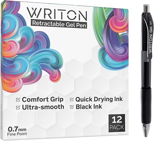 Miniatura 3 de Writon Bolígrafos de gel retráctiles, agarre cómodo, punta fina de 0.028 in, tinta marrón, paquete de 12