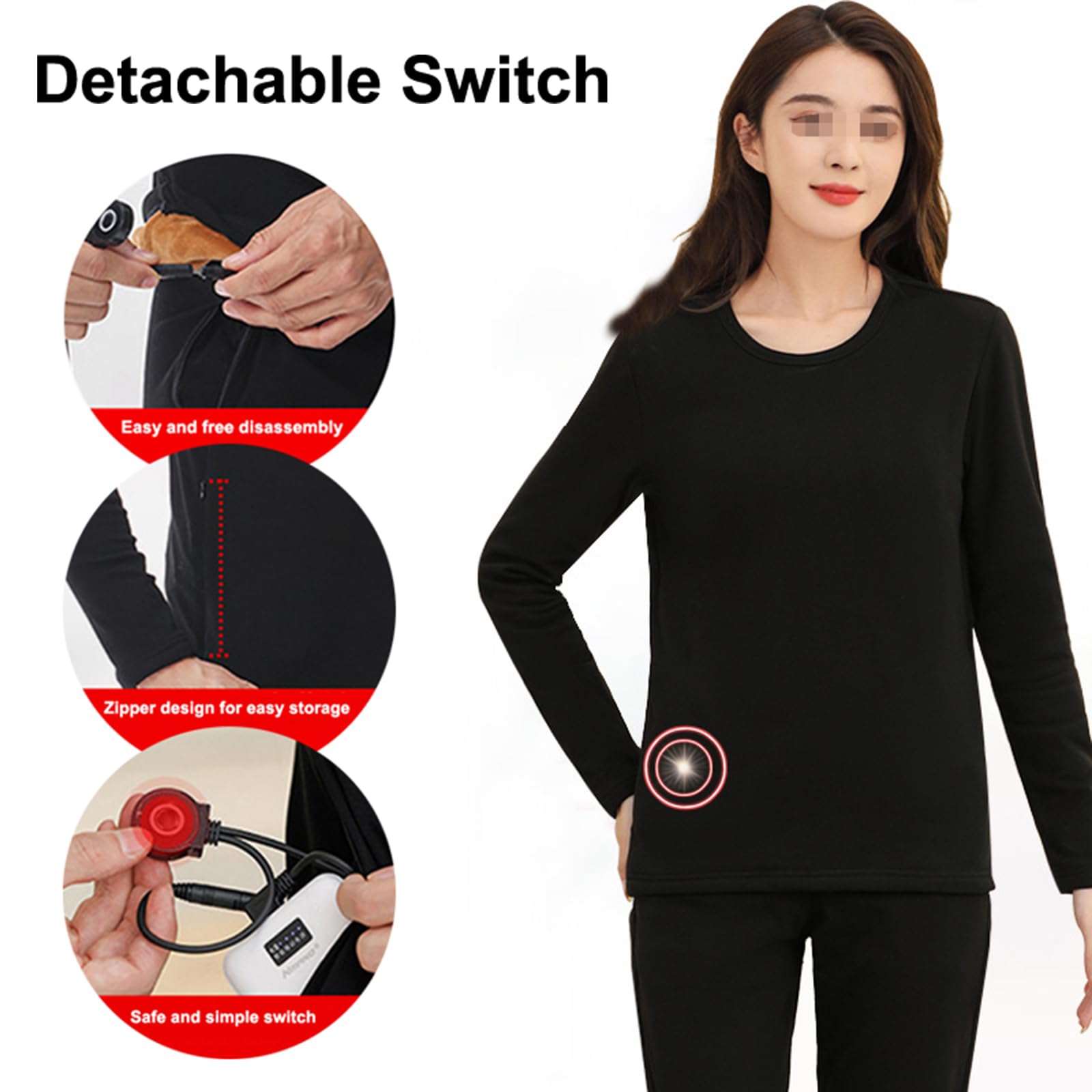 Conjunto De Ropa Interior Térmica Calefactables para Mujer, Ropa Térmica Pantalones Y Camisa - 24 Zonas De Calefacción, Conjunto De Ropa Interior TéRmica De Invierno para Esquí Pesca Senderismo