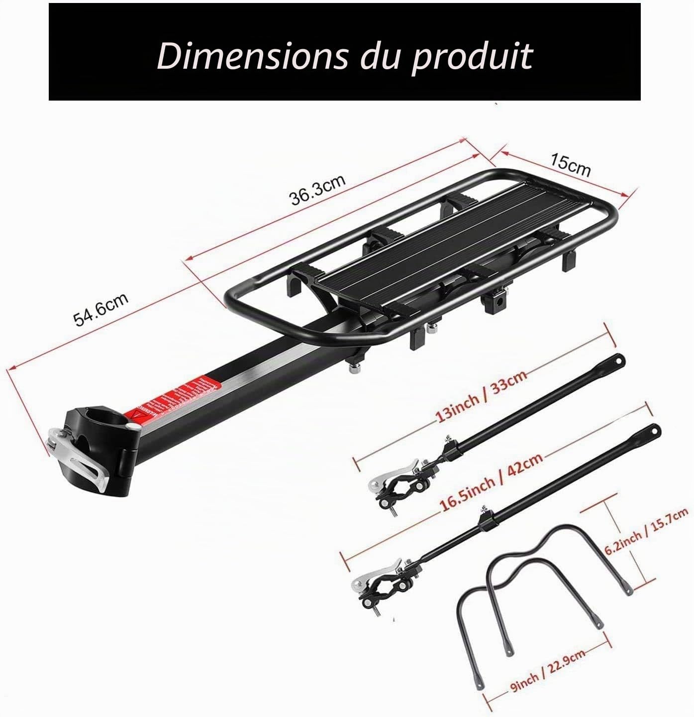 Vélo Porte Bagage, Baiker Universel Transporteur Vélo arrière Footstock Rack Aluminium Réglable Panier VTT Support Tige de Selle Vélo Accessoires avec Réflecteur Réflecteur