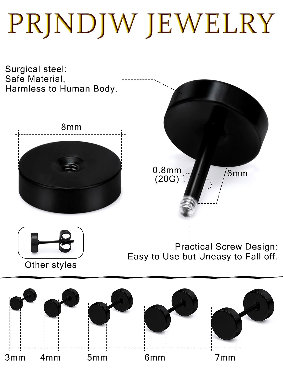 Juego de 12 pares de aretes tipo dormilona de acero quirúrgico de 0.71 oz y 0.75 onzas para mujeres y hombres, aretes tipo dormilona con barra de hélix, tragus, piercing de joyería, tamaños de 5