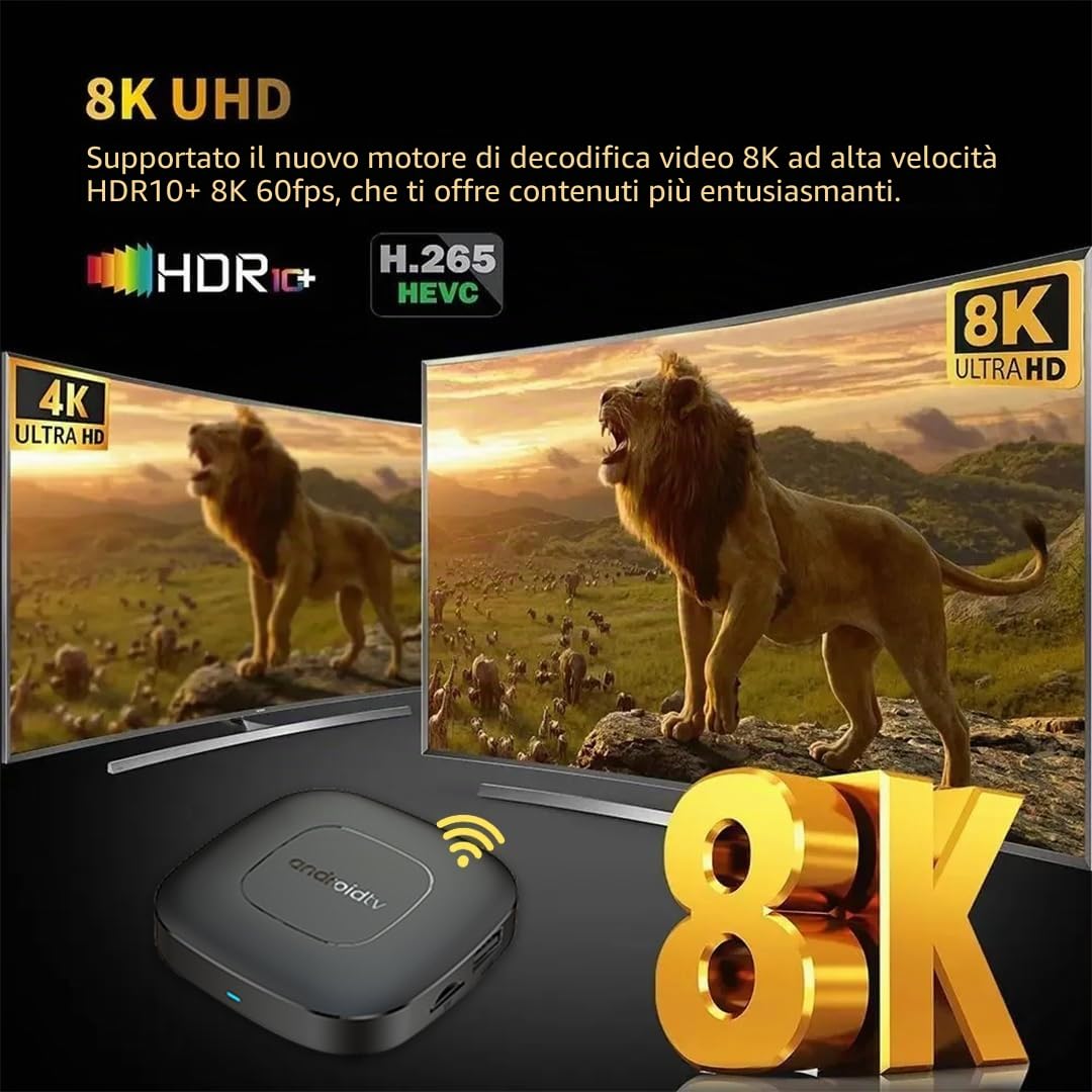 T1 Deluxe Edition Android 14.0 TV Box Quad-Core WiFi6 2.4G/5.8Ghz BT5.0 4K AV1 Ultra HD Voice Control Smart Home Player