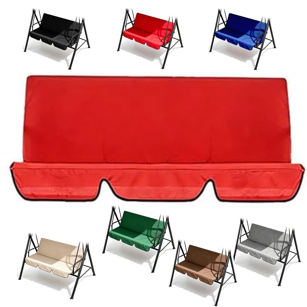 LARAKVEAKV Patio Swing Cushion Cover, 60x20x20in Courtyard Garden Hammock Top Replacement 3‑Seat Cushion Cover Red Swing Seat Cover Cushion 210D Oxford Fabric(Red)