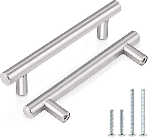 Miniatura 13 de Manijas en T de acero inoxidable niqueladas de Probrico, para gabinetes y cajones de cocina, Acero inoxidable, Paquete de 50 cepillado