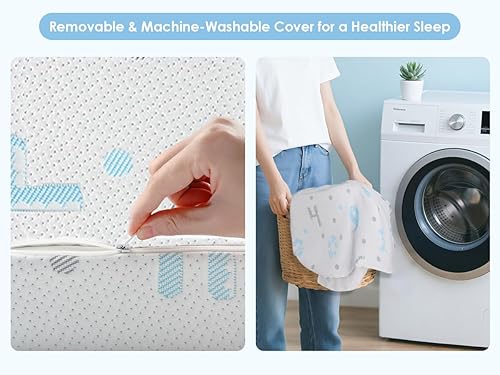 Miniatura 7 de Pack and Play - Cubrecolchón de espuma viscoelástica de doble cara de 38 x 26 pulgadas, colchón portátil para cuna de bebé con funda extraíble