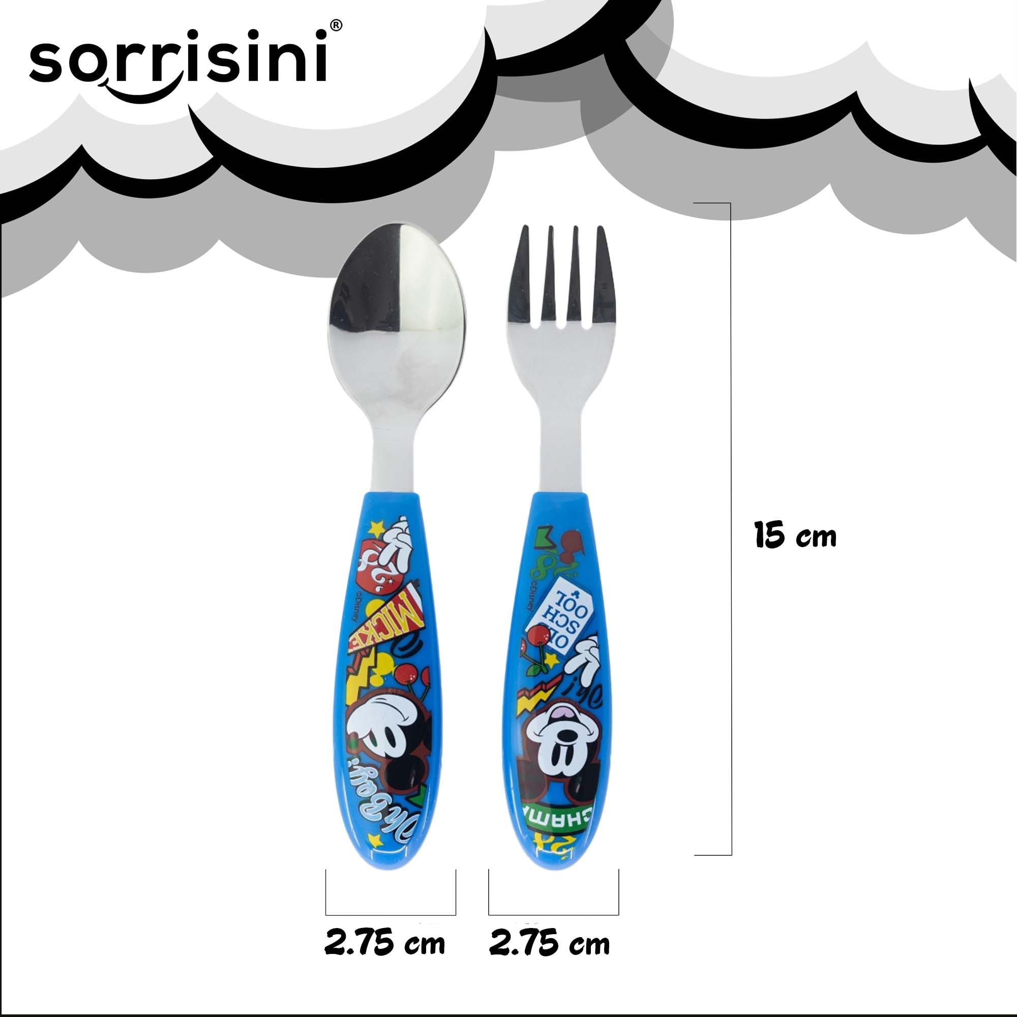 Vajilla Infantil Reutilizable Apta Para Microondas Para Niños Mickey Mouse, Juego de Desayuno para la Primera Comida Cubiertos, Tenedor, Cuchara de Acero Inoxidable y Plato, sin BPA