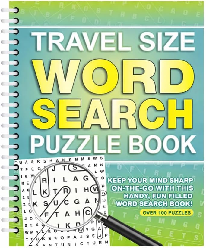 A5 Spiral Bound Travel Size Word Search Puzzle Books, Set of 4, Brain Teasers Travel Puzzles Book