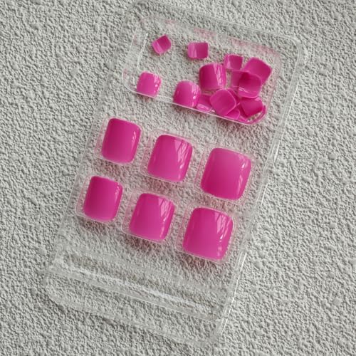 Image of Press on Toenails Pink Full Cover Fake Toenails Glossy Glue on Toe Nails Reusable Artificial Acrylic Short Square False Toenails Summer Beach Stick on Toes for Women Girls Manicure 24 Pcs