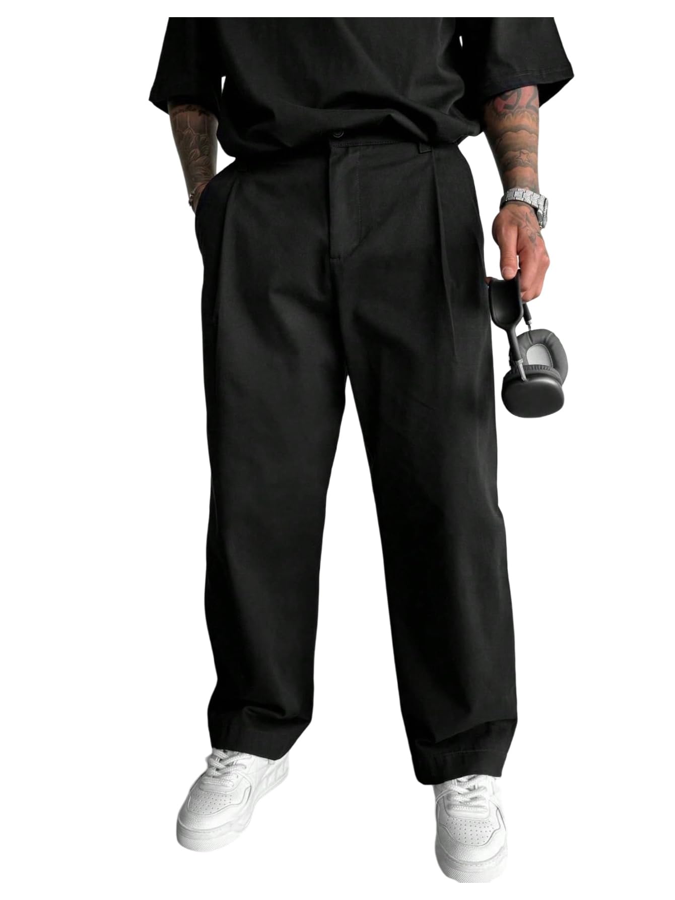 Verdusa Mens Dress Pants Wide Leg Baggy Loose Straight Leg Long Trousers with Pockets