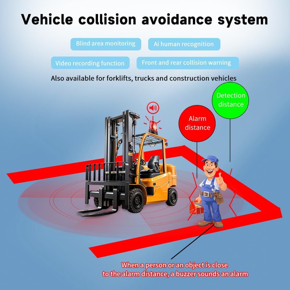 HAONINYUE LED Warning Light Flashing, Blue Light Warning Light with Radar Alarm System Function, Anti-Collision Warning Light Will beep Alarm and Voice prompts (Blue LED Light)