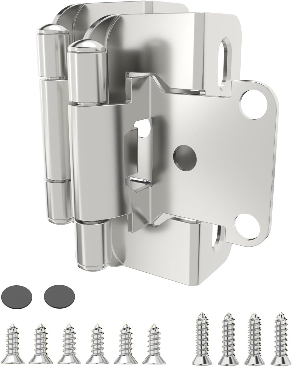 50 Pack | 1/2 inch Overlay Semi Partial Wrap Around Cabinet Hinges, Self Closing Face Frame Variable Decorative Replacement, Kitchen Hardware, with Screw &amp; Quiet Bumper (Satin Nickel)