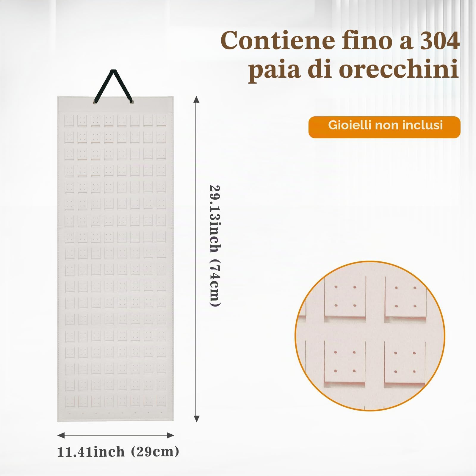 Lolalet Porta Orecchini Organizer, Porta Orecchini da Appendere 608 Fori per Orecchini -Beige, 1 Pezzi