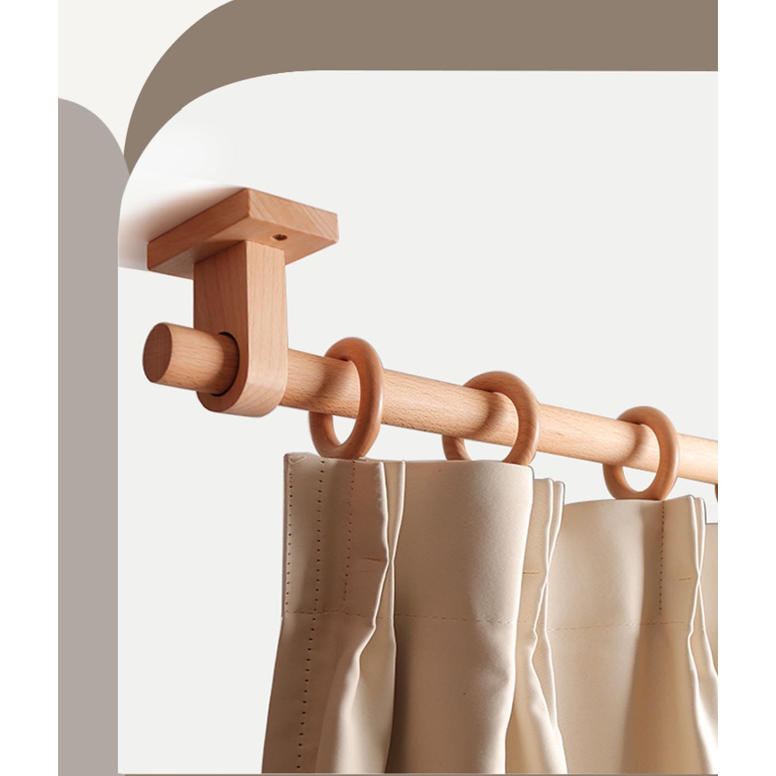 Ensemble de tringle à rideaux en hêtre massif de qualité supérieure – 300 cm en bois naturel avec supports et crochets, style romain élégant pour salon et chambre à coucher, décoration d'intérieur