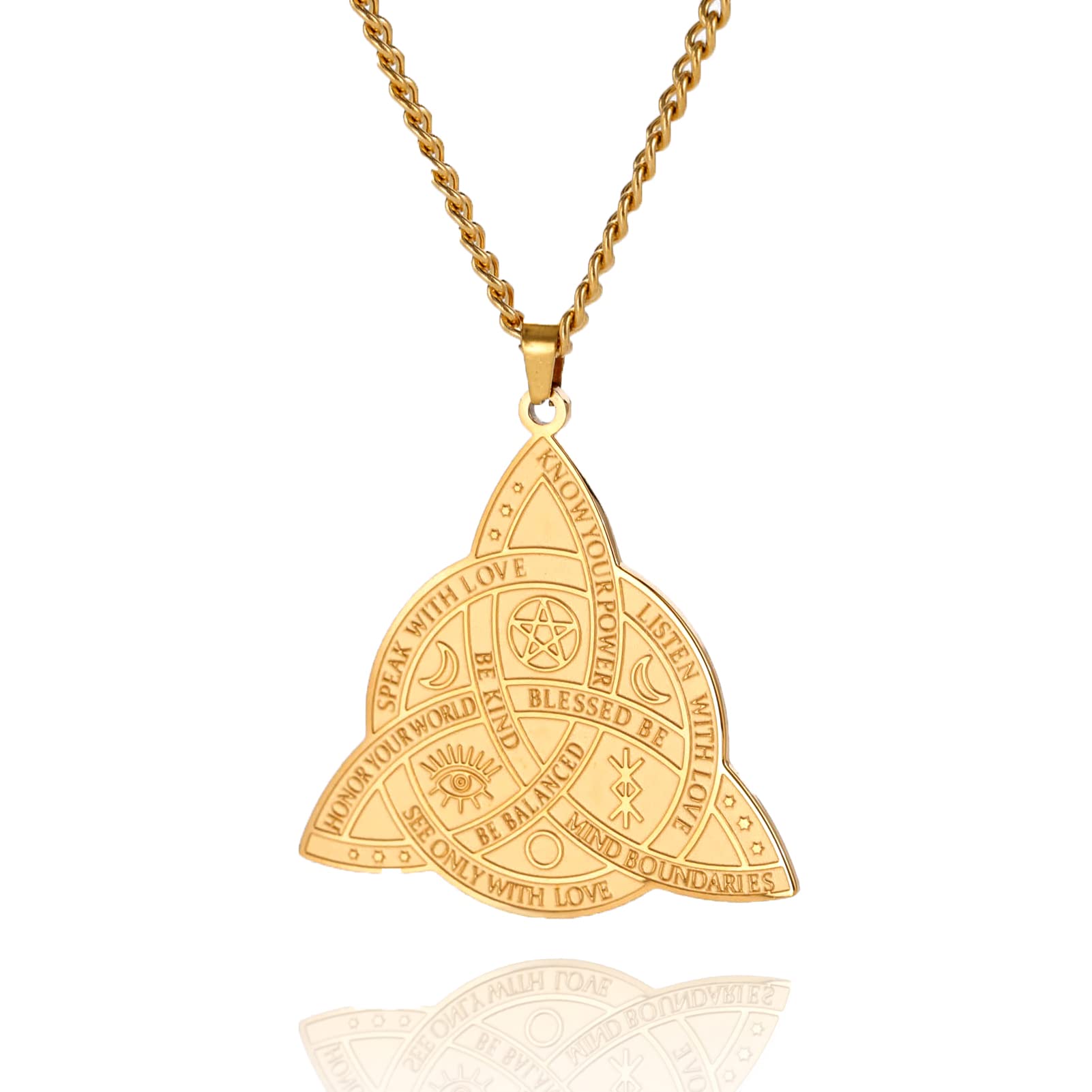 LIKGREATCeltic Trinity Knot Necklace Celtic Knot Crescent Moon Pendant Necklaces Ancient Irish Celtic Triangle Charm Luck Amulet Protection Stainless Steel Jewellery for Men Women